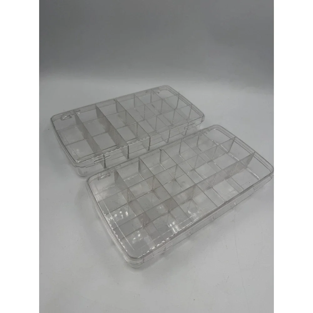 2 Pack Plastic Organizer Container Box, 18 Grids Clear Per Box 9x4.5x1.25